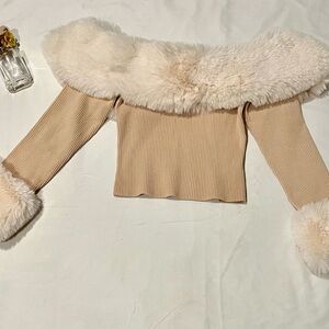 Elegant Cream Off-Shoulder Sweater